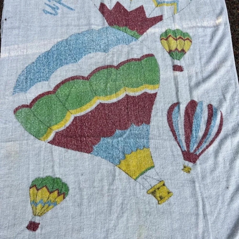 Vintage Elegant Hot Air Balloon Terry Beach Towel Up Up and Away White Colorful